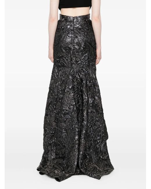 Gemy Maalouf Black High-Low Floral-Embossed Skirt