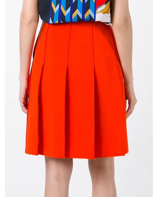 Emilio Pucci Orange Frayed Edge Pleated Skirt