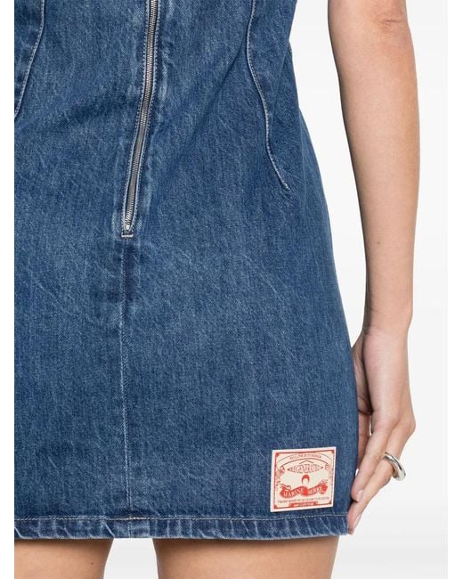 MARINE SERRE Blue "Mini All Over Moon Regenerated Denim Dress