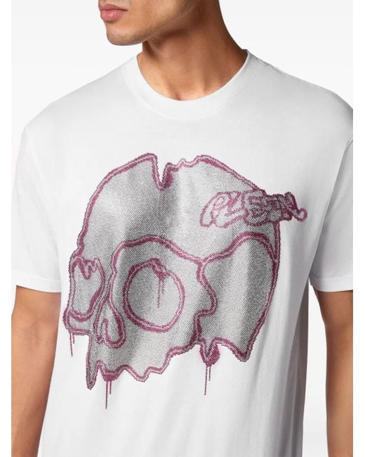 Philipp Plein White Dripping Skull Cotton T-Shirt for men