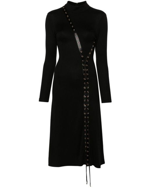 Nissa Lace-up Mock-neck Midi Dress in Black | Lyst UK