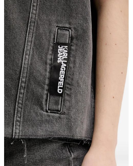 Karl Lagerfeld Black Frayed Denim Vest