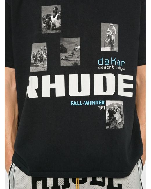 Rhude Black Logo-Print Graphic-Print T-Shirt for men
