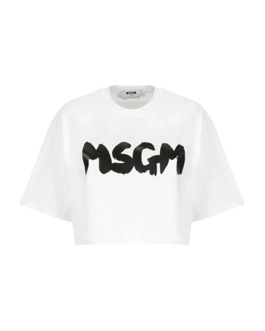 MSGM White Logo-Print T-Shirt