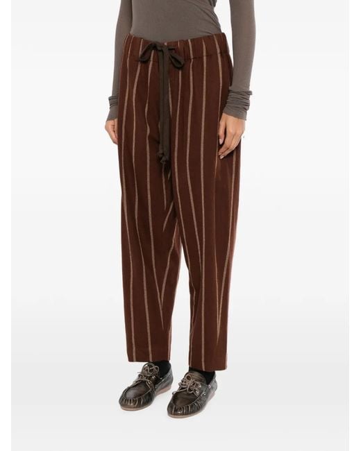 Uma Wang Brown Stripe-Pattern Drawstring Trousers