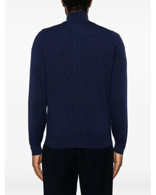 Brunello Cucinelli Blue Cashmere Zipped Cardigan for men