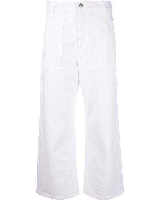 Fay Cotton Cropped Flared Trousers in White | Lyst