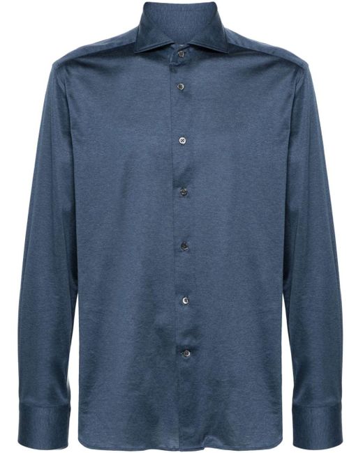 Spread-collar cotton shirt di Corneliani in Blue da Uomo