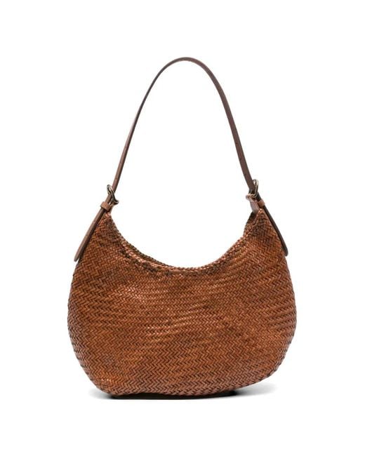 Dragon Diffusion Brown Luna Mezza Woven Leather Shoulder Bag