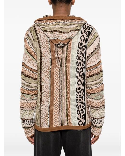 Laneus Brown Patterned Knitted Hoodie for men