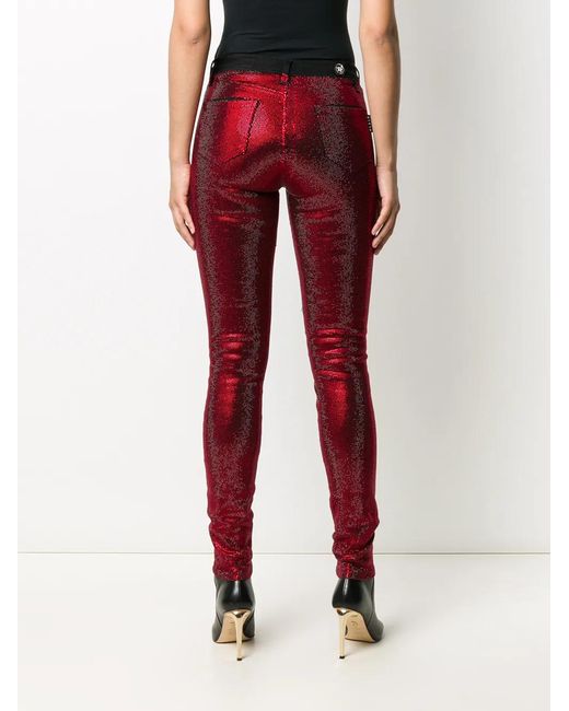 Philipp Plein Red Crystal Embellished Skinny Jeans