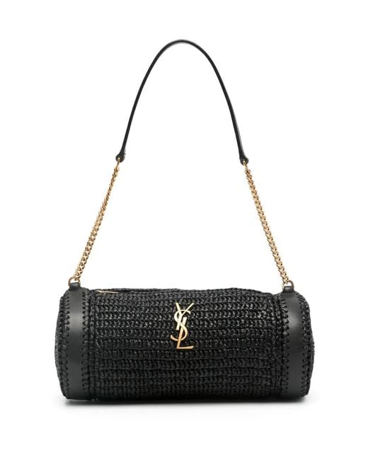 Saint Laurent Black Small Sade Raffia Shoulder Bag