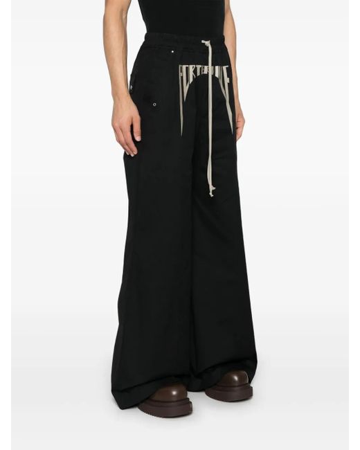 Rick Owens Black Organic Cotton Drawstring Trousers for men