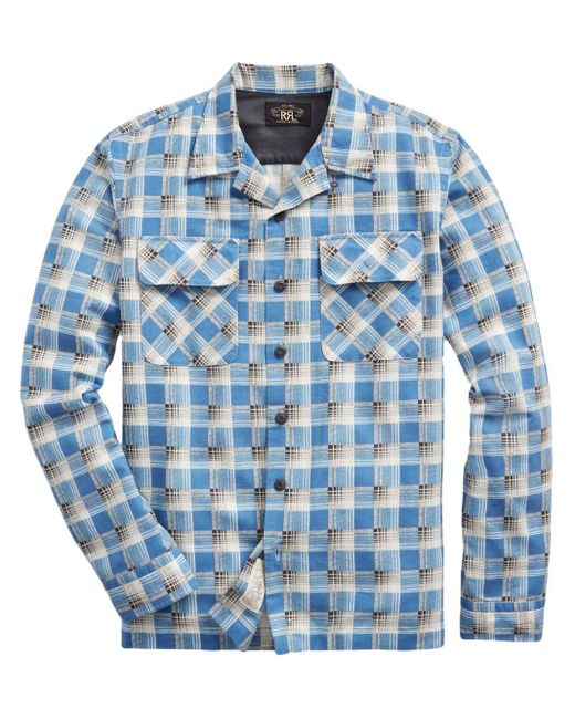 RRL Blue Cotton-chamois Plaid Shirt for men