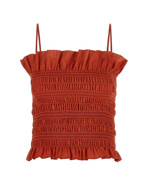 ANDAMANE Red Suri Smock-Stitch Top