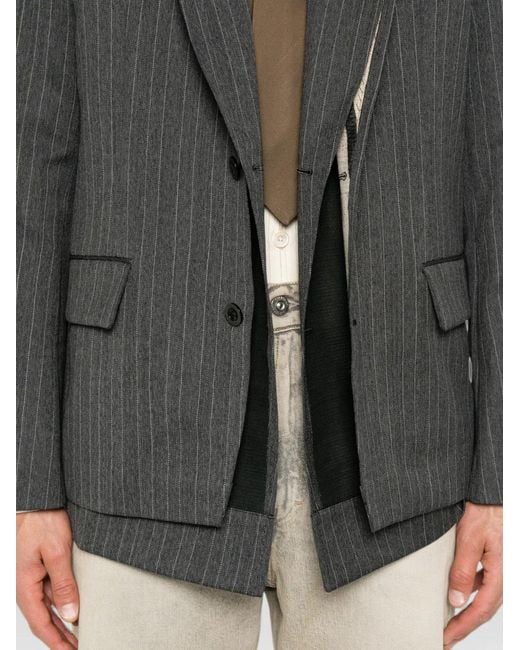 Sacai Black Pinstripe-Pattern Buttoned Blazer for men