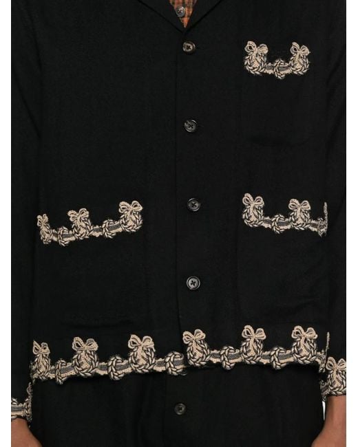 Bode Black Embroidered-Pocket Wool Overshirt for men