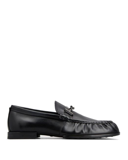 Tod's Black Logo-plaque Leather Loafers for men
