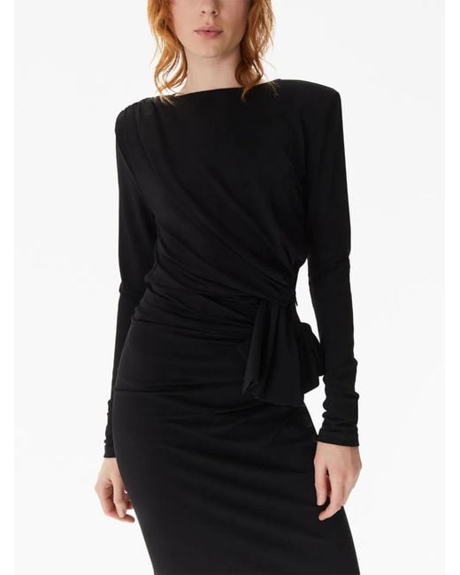 Nina Ricci Black Long-Sleeve Draped Wrap Top