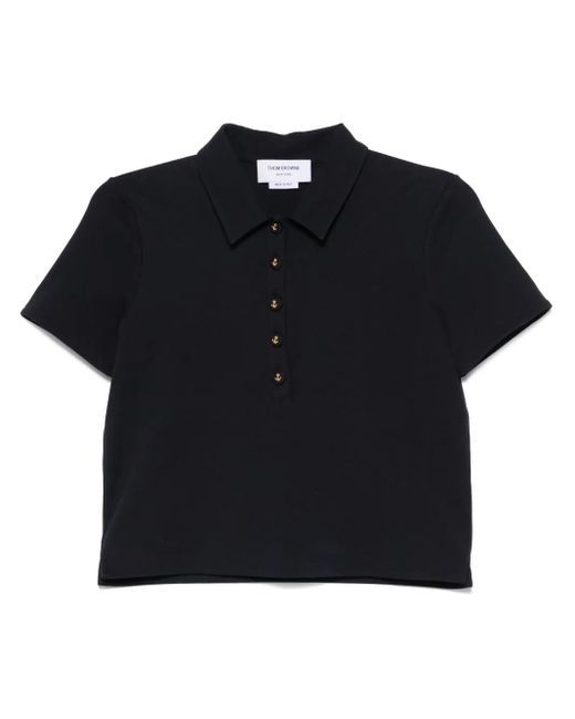 Thom Browne Black Cotton Short-Sleeve Polo Top