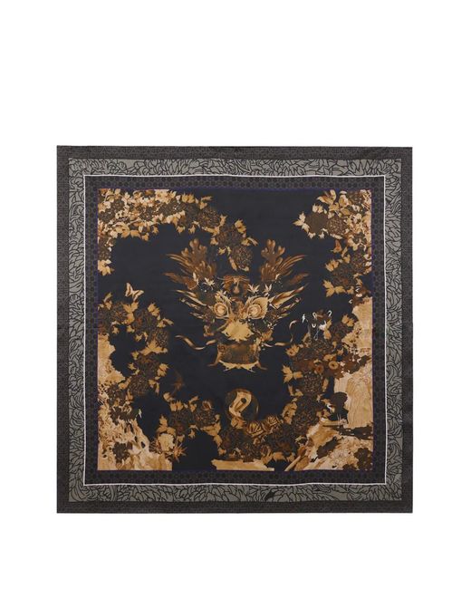 Shanghai Tang Black X Jacky Tsai Flower Dragon Scarf