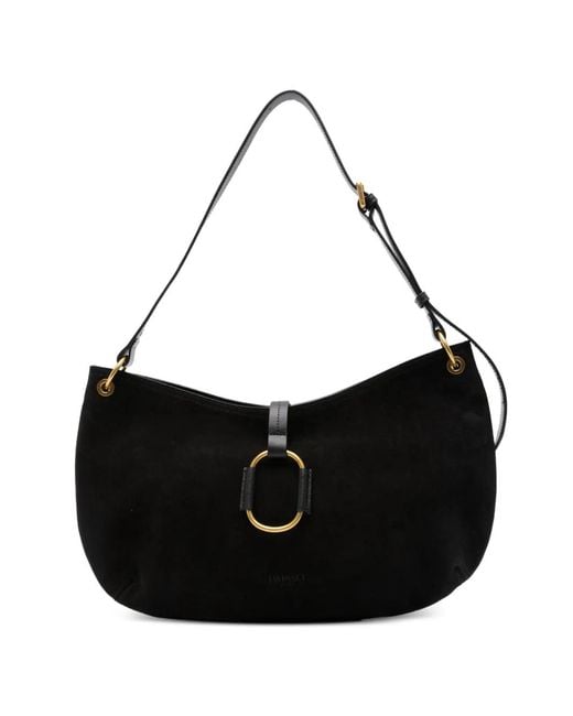 Twinset Black Ring-Detail Suede Shoulder Bag