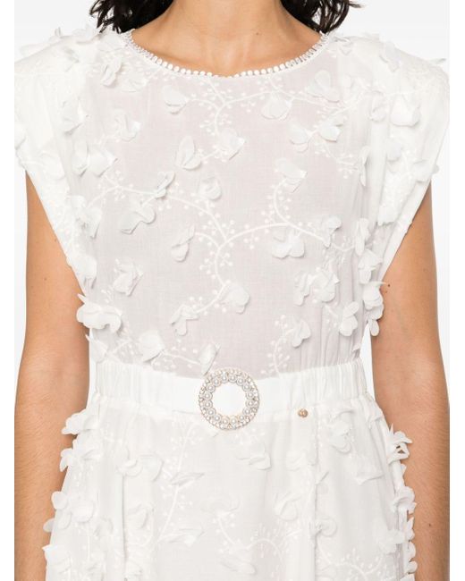 Nissa White Floral-appliqué Midi Dress