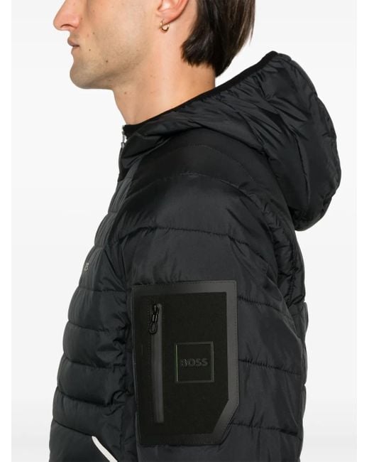 Boss Black Water-Repellent Padded Jacket With Decorative Reflective Details for men