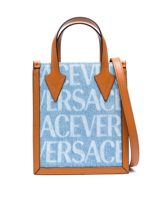 Versace Blue Allover Denim Crossbody Bag for men