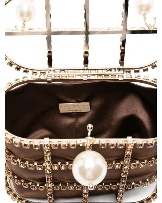 Rosantica Brown Mini Holli Crystal-Embellished Bucket Bag