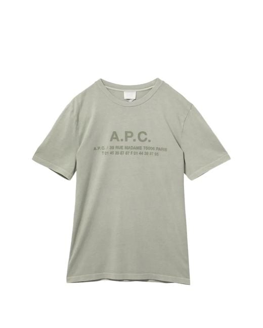 A.P.C. Gray Logo-Print Round Neck T-Shirt for men