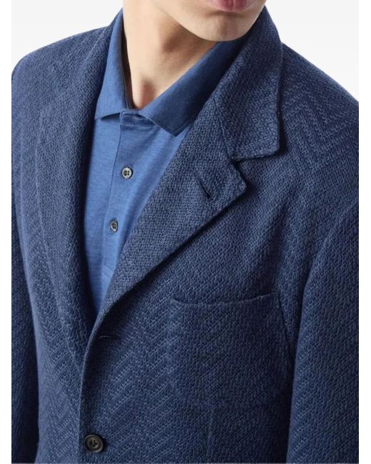 Corneliani Blue Herringbone Three-Button Jacket for men
