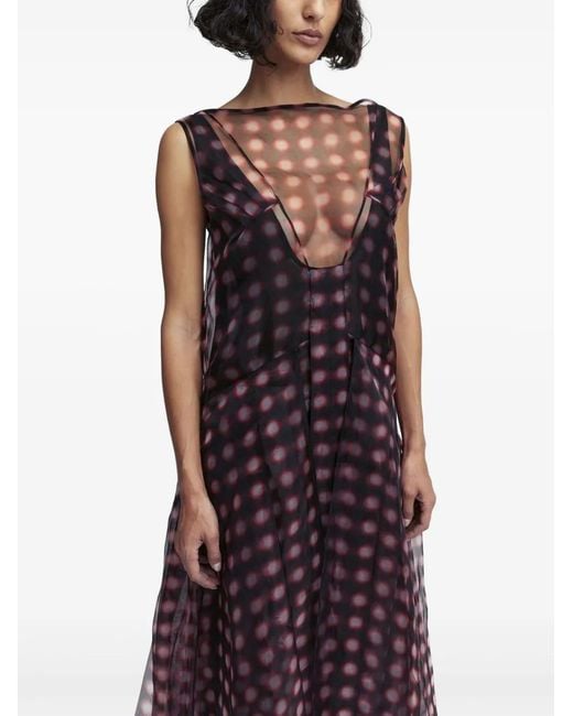 16Arlington Translucent Polka Dot Plunging Flared Dress