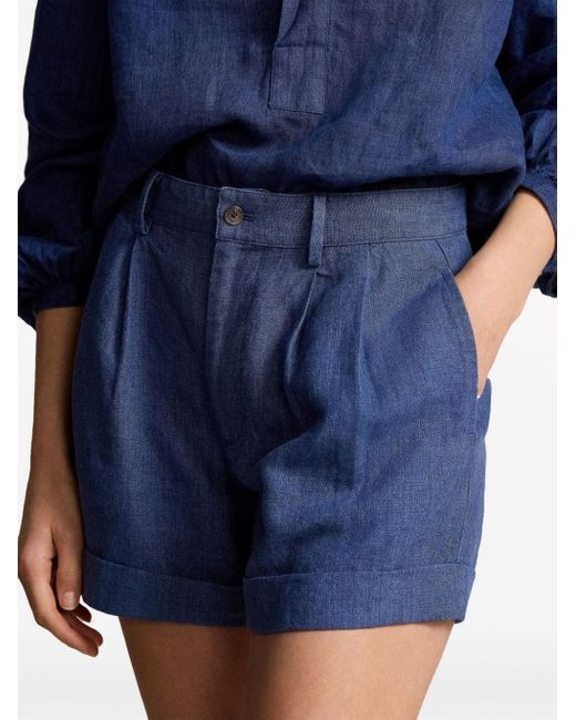 Polo Ralph Lauren Blue Pleated Mid-rise Shorts