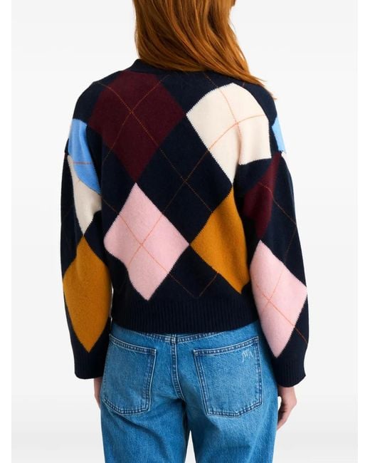 Pringle of Scotland Blue Argyle Buttoned Cardigan