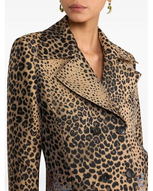 Etro Brown Double-Breasted Jacquard Coat