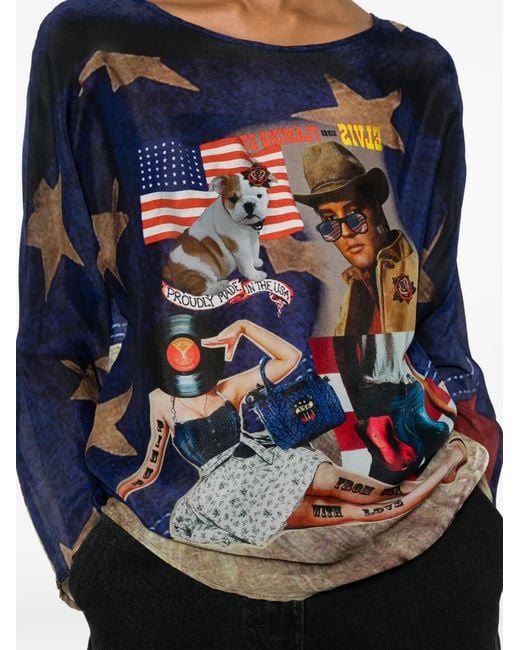 The Artistylist Blue Graphic-Print Long-Sleeve Blouse
