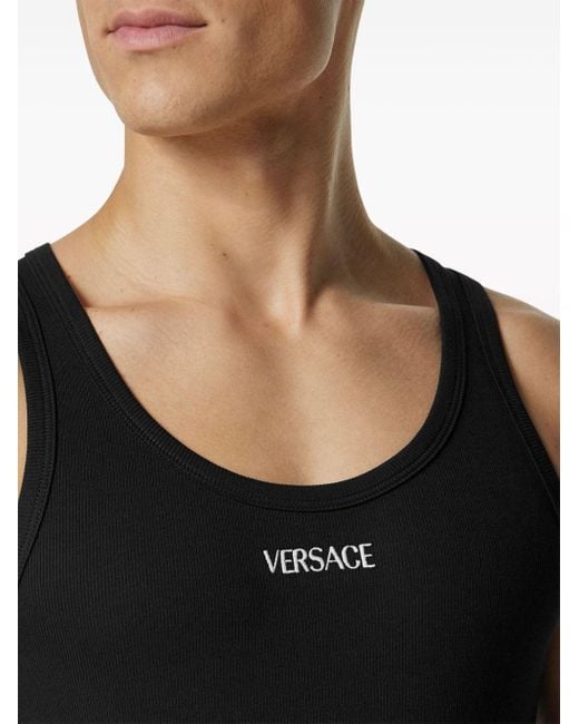 Versace Black Logo Embroidery T-Shirt for men