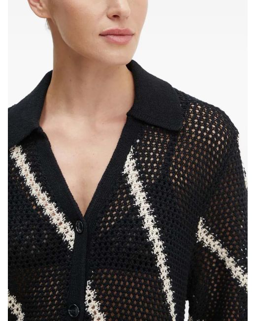 Samsøe & Samsøe Black Striped-Pattern Short-Sleeve Cardigan