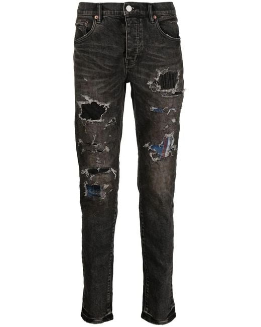 Purple Brand Black Distressed-Effect Slim-Fit Jeans for men