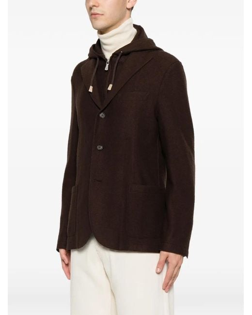 Eleventy Brown Hooded Wool Jacket for men