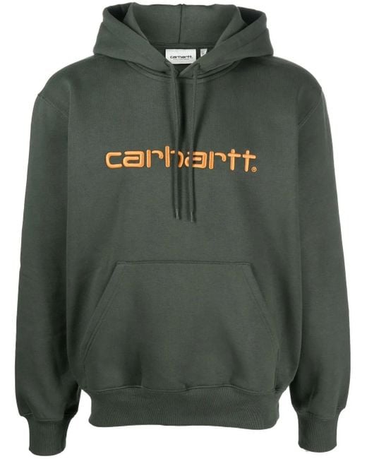 Carhartt Green Embroidered-Logo Long-Sleeve Hoodie for men