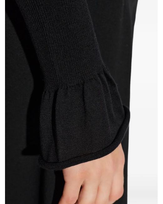 Jil Sander Black Ruffled-Cuff Ribbed Sweater