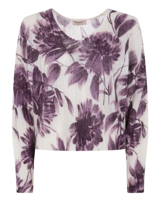 Twinset Trui Met Bloemenprint in het Purple