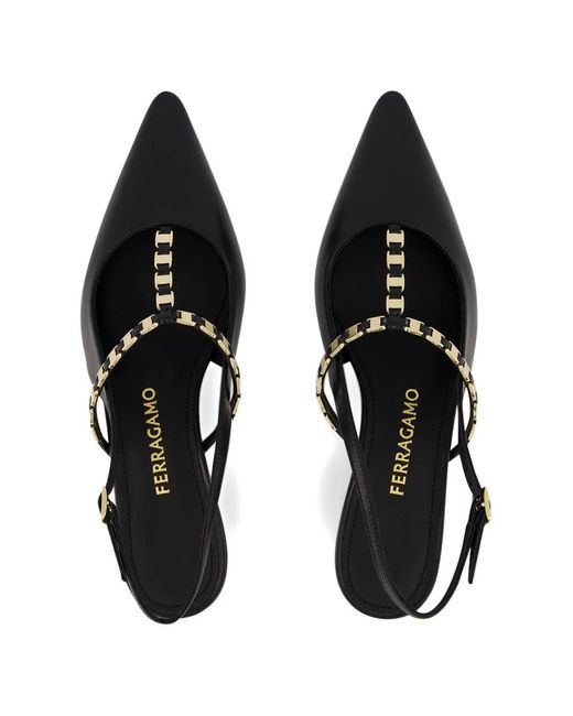 Ferragamo Black Ardea Chain-Link Slingback Pumps