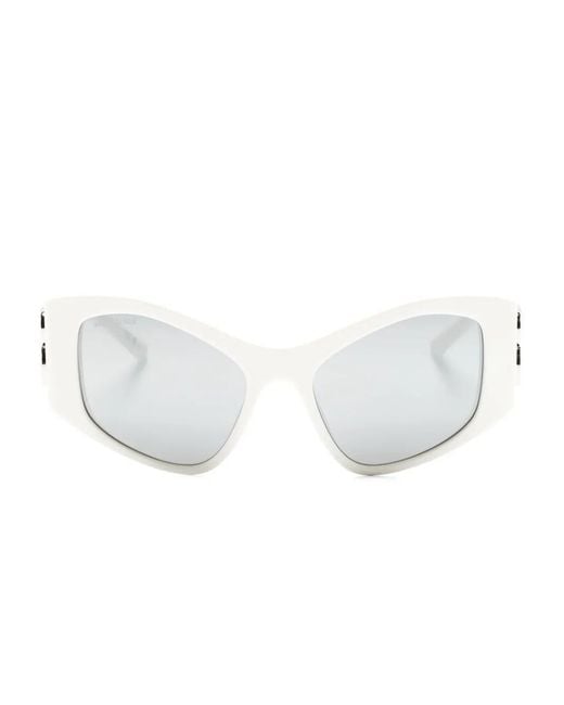 Balenciaga White Dynasty D-Frame Logo-Plaque Sunglasses