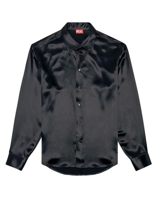Chemise en satin avec col à logo brodé DIESEL pour homme en coloris Black