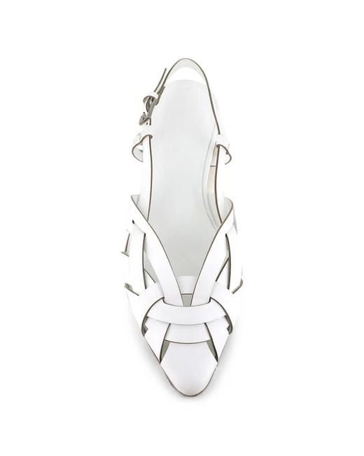 Roberto Del Carlo White Lisi Woven Slingback Flat Pumps