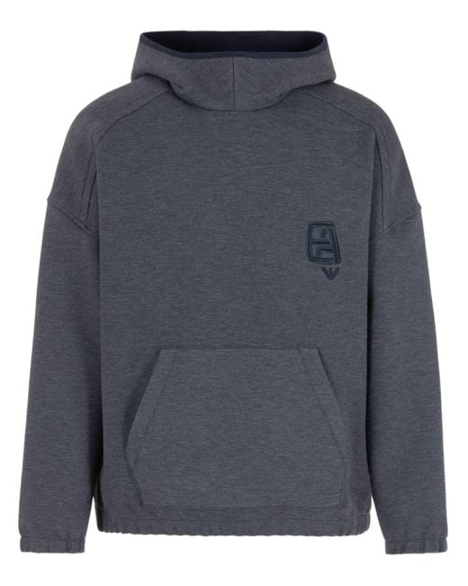 Emporio Armani Blue Logo-embroidered Hoodie for men