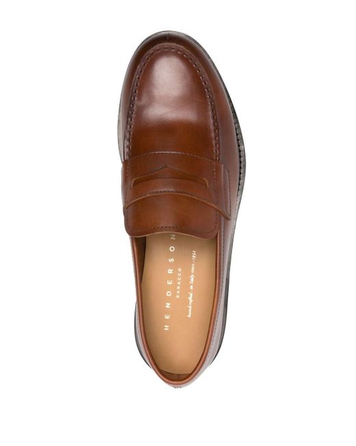 Henderson Brown Penny-slot Leather Loafers for men